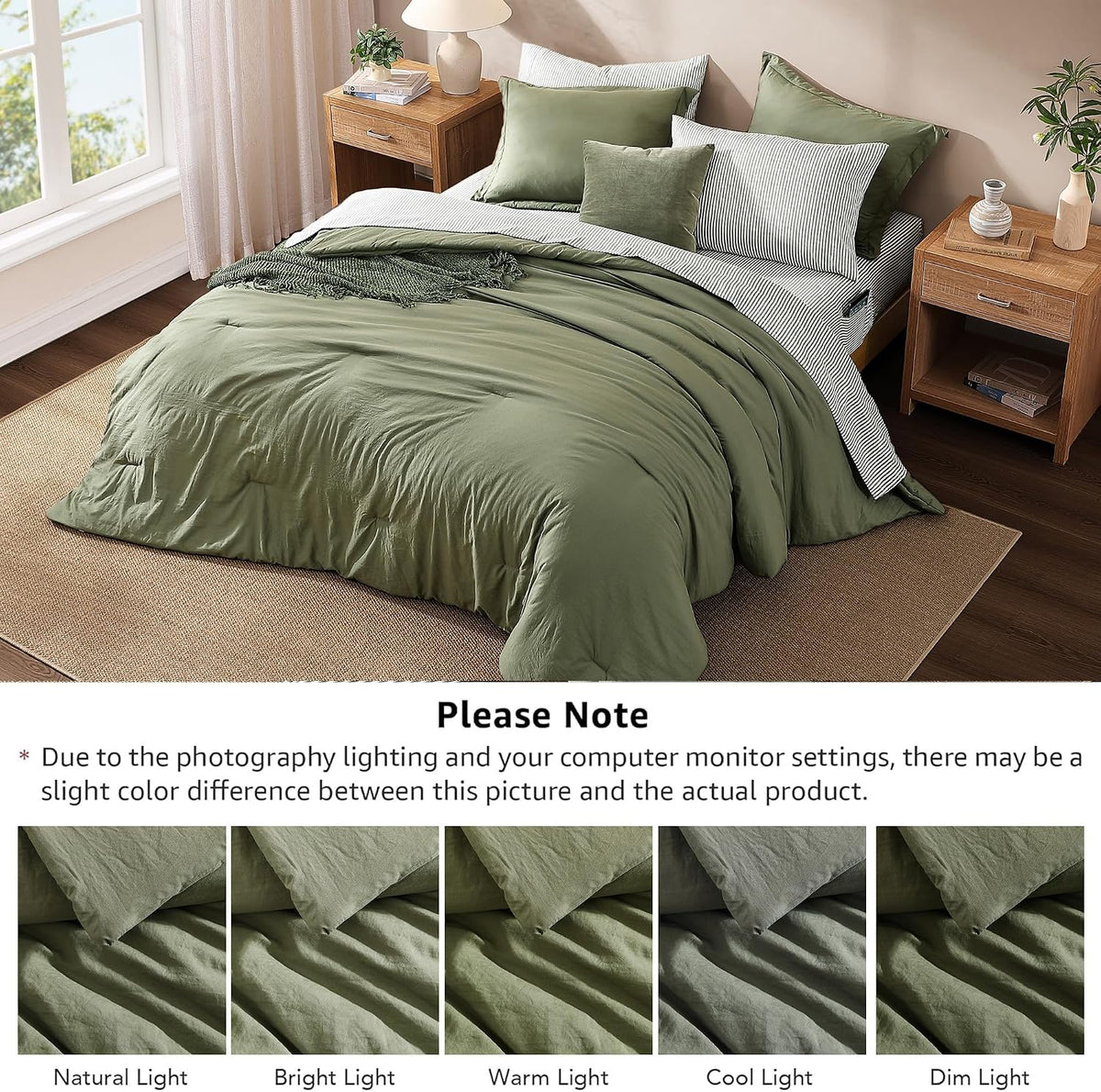 Monbix Queen Comforter Set - 7 Pieces Soft Bed in a Bag Queen Bedding Sets