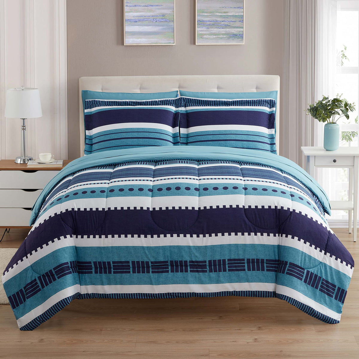 Sweet Home Collection 5 Piece Comforter Set Bag Solid Color All Season Soft Down Alternative Blanket & Luxurious Microfiber Bed Sheets, Navy, Twin