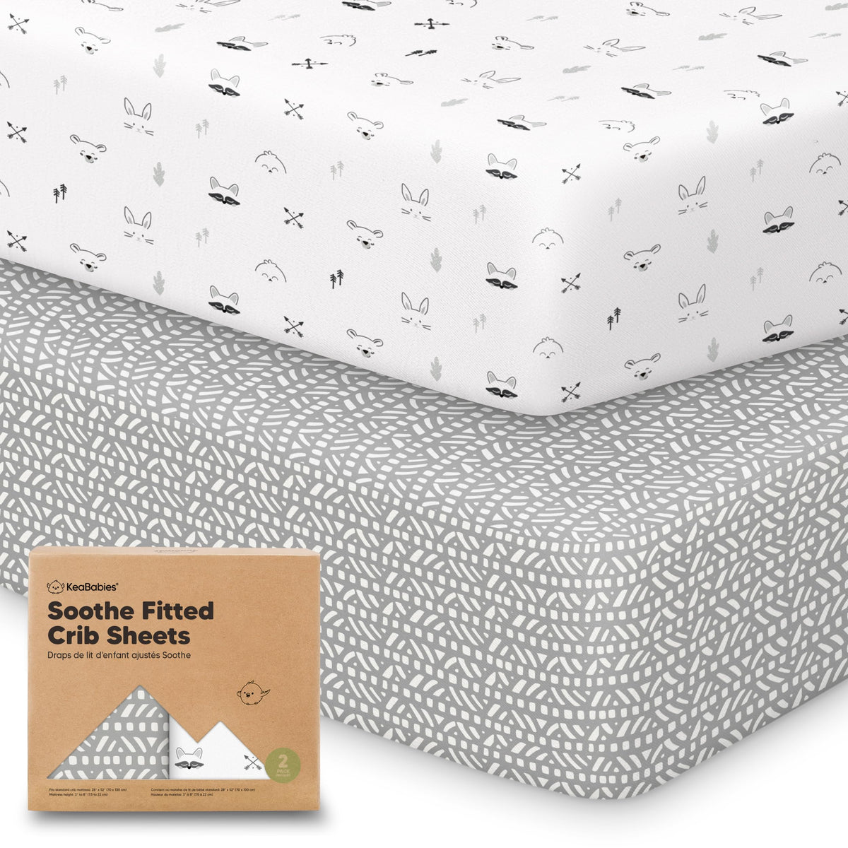 KeaBabies 2pk Organic Cotton Crib Sheets for Boys Girls 52x28, Soft White