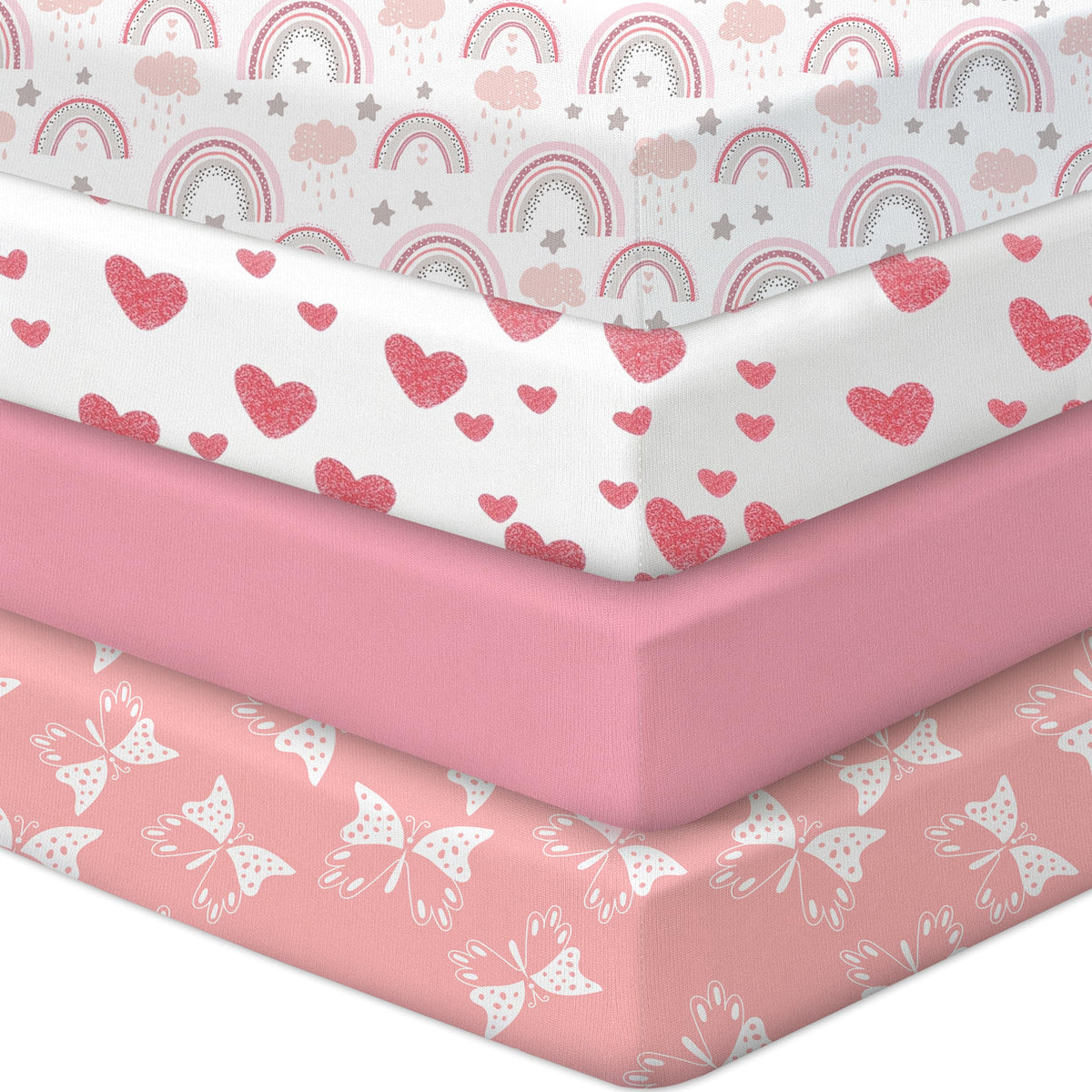 Baby Crib Sheets 2 Pack for Boys and Girls Fit for Standard Crib Toddler Mattress Breathable Soft Microfiber Baby Sheet 28x52x8in (Pink Rainbow & Pink)
