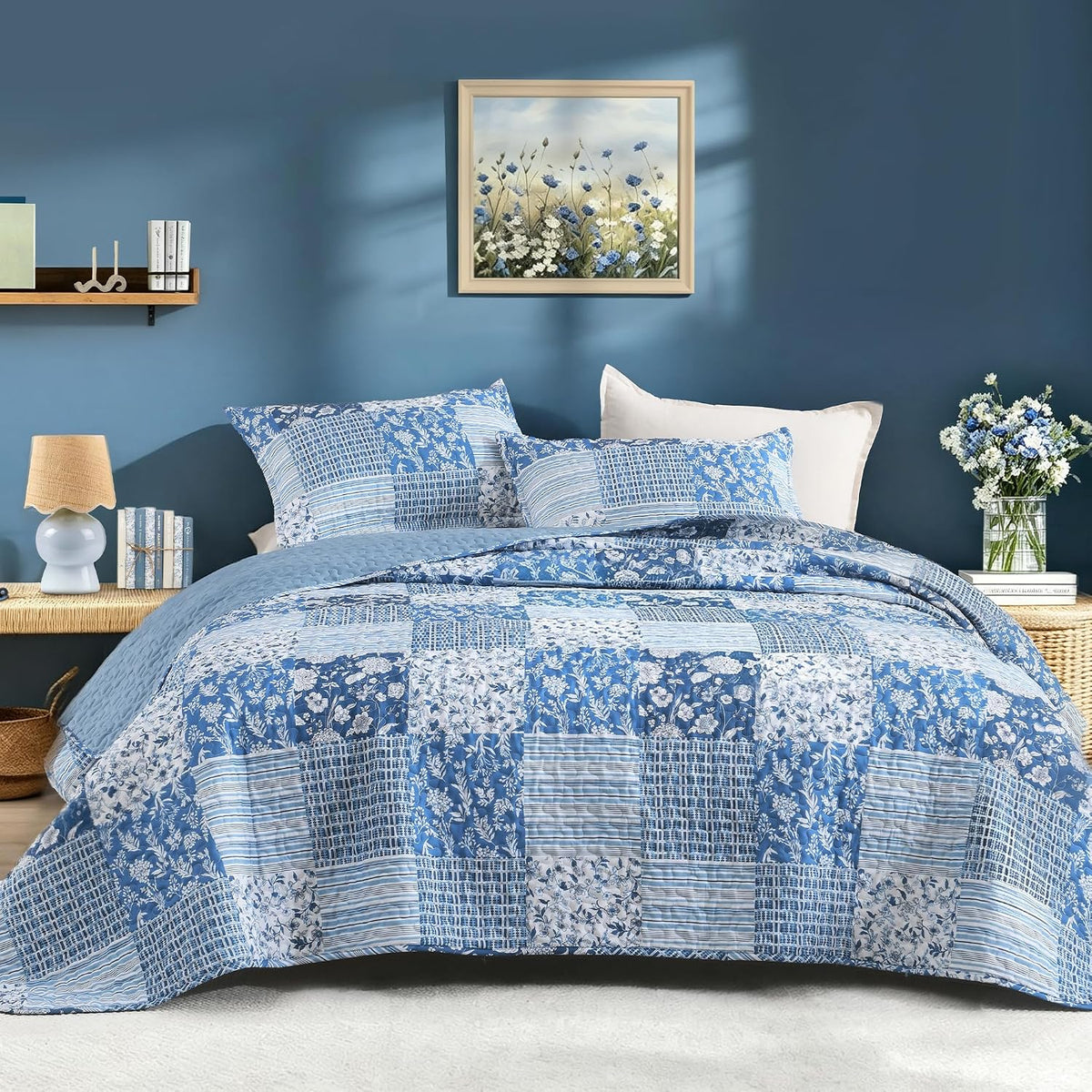 Litanika Floral Black Quilt King - 3Pcs Summer Boho Bedding Set
