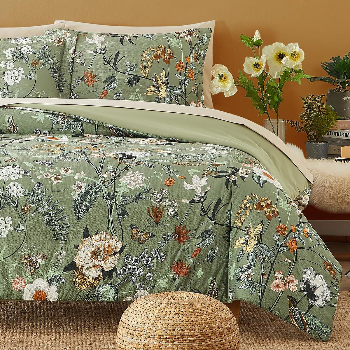Queen Comforter Set - 7 Pieces Soft Floral Bed in a Bag Queen Bedding Sets