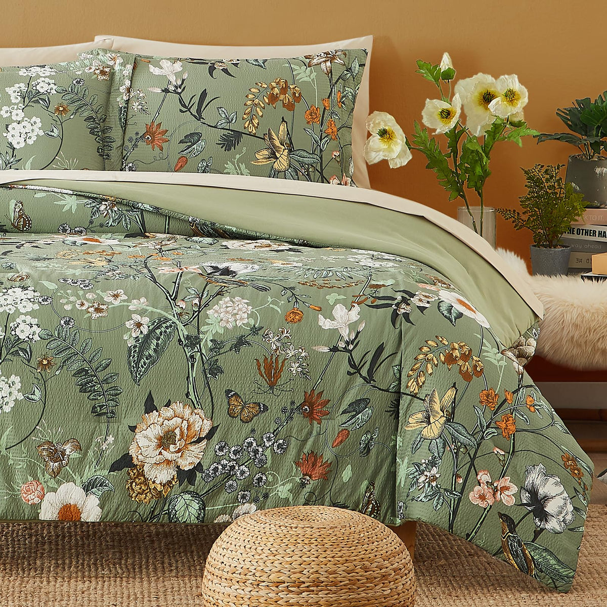 Queen Comforter Set - 7 Pieces Soft Floral Bed in a Bag Queen Bedding Sets