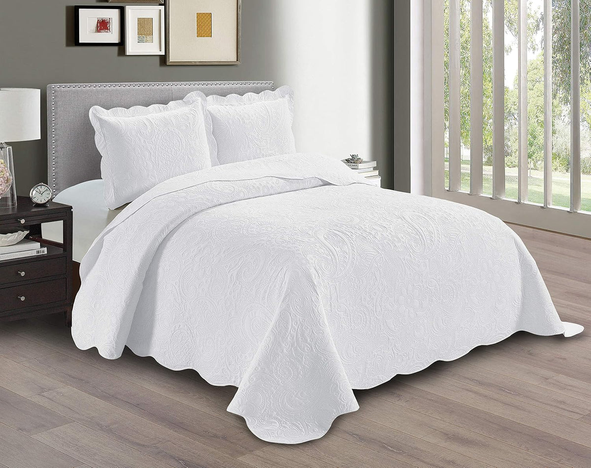 Linen Plus Embossed Coverlet Bedspread Set Oversized Solid Coral Full/Queen Bed Cover Bedding New # Dana