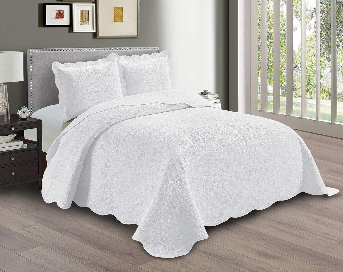 Linen Plus Embossed Coverlet Bedspread Set Oversized Solid Coral Full/Queen Bed Cover Bedding New # Dana
