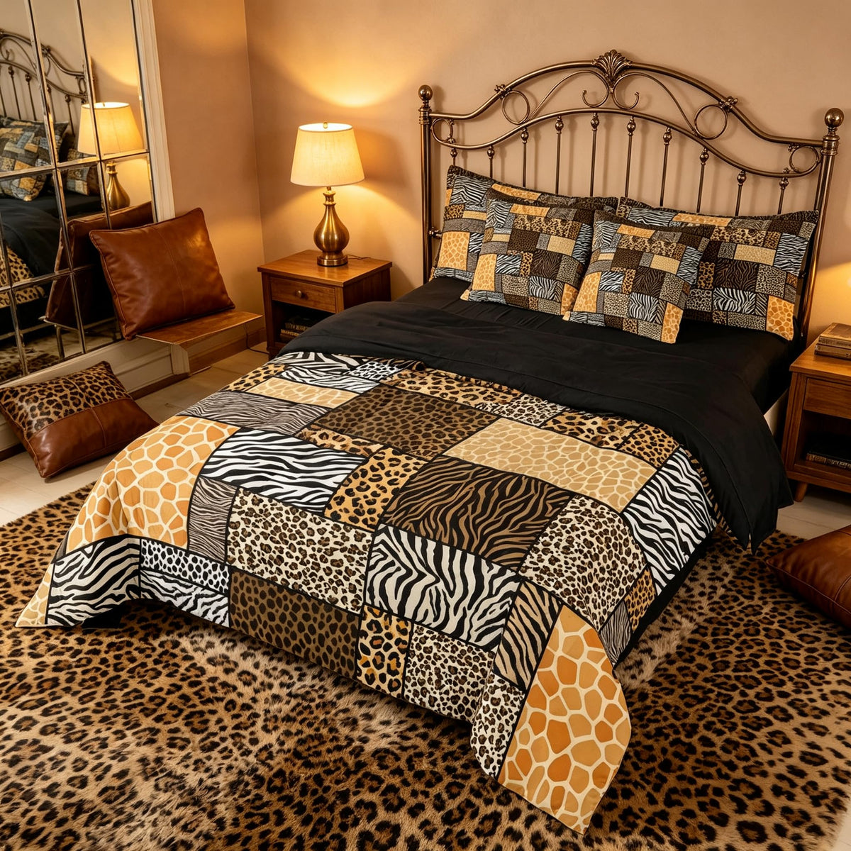 Erosebridal Leopard Print 7 Piece Bedding Set Full Cheetah Decor Comforter Set with Sheets Geometric Modern Bed in A Bag African Safari Animal Bed Sets with 2 Pillowcases, 2 Pillow Covers Lightweight