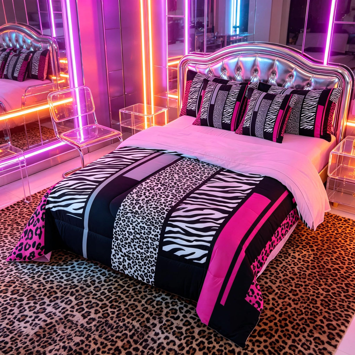 Erosebridal Leopard Print 7 Piece Bedding Set Full Cheetah Decor Comforter Set with Sheets Geometric Modern Bed in A Bag African Safari Animal Bed Sets with 2 Pillowcases, 2 Pillow Covers Lightweight