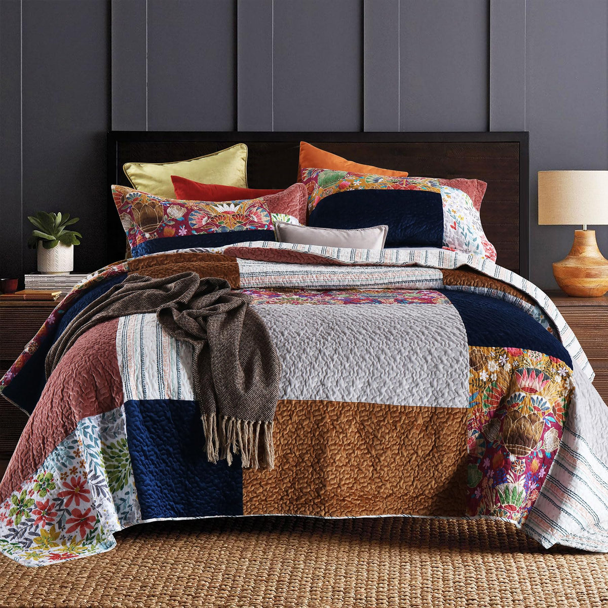 Secgo King Size Comforter Set- 100% Cotton Quilt King Size Set, Green, Sage bedspreads (96 * 108 Inch) with 2 Pillow Shams, Patchwork Reversible Lightweight Bedding