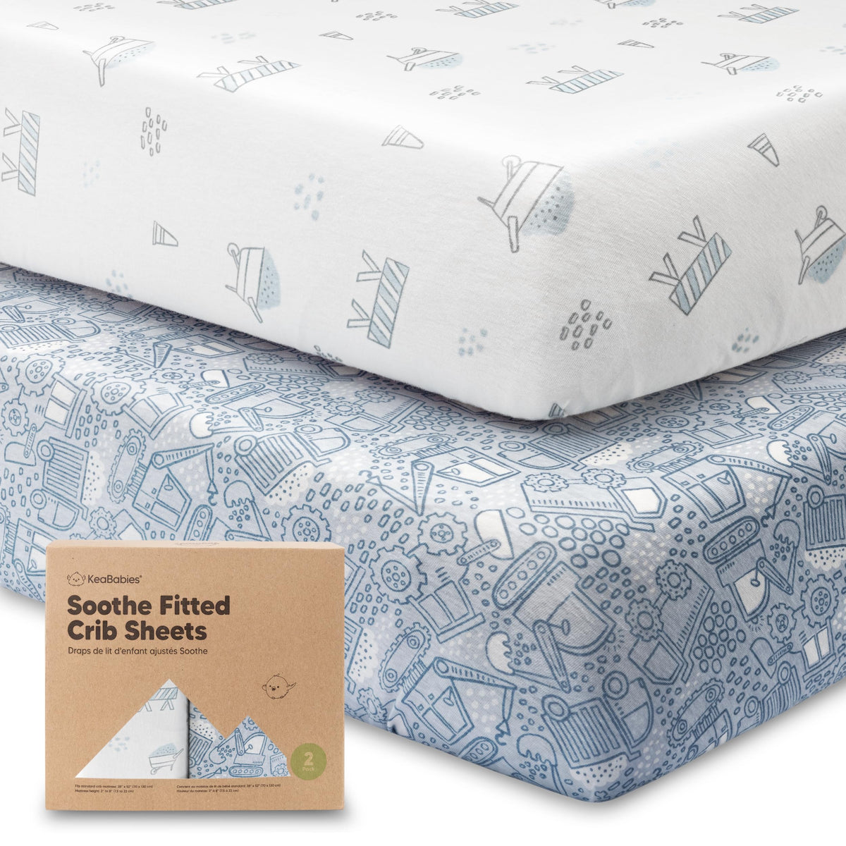 KeaBabies 2pk Organic Cotton Crib Sheets for Boys Girls 52x28, Soft White