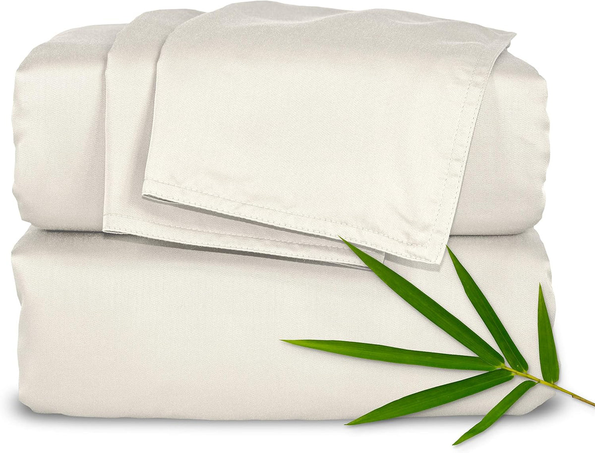 Pure Bamboo Full Sheets, Genuine 100% Organic Viscose Derived from Bamboo Bed Sheet Set, Luxuriously Soft & Cooling, Double Stitching, 2 Year Quality Promise (Full, Ivory)