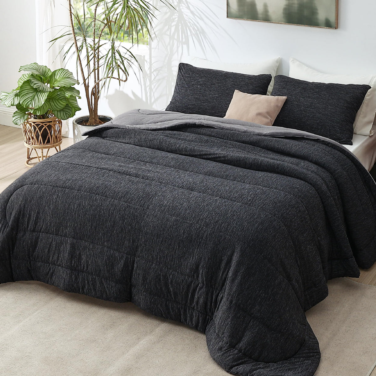 Bedsure Queen Comforter Set, Reversible Cooling & All-Season Bedding, Black