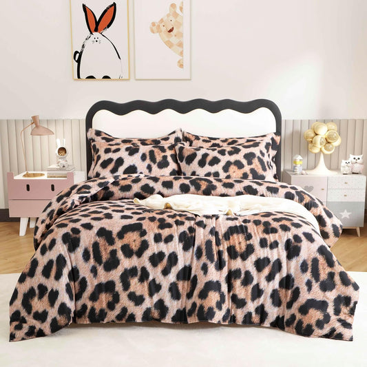 SDY Leopard Queen Comforter Set, 3D Cheetah Print Bedding, Luxury Soft 7-Piece Bed in a Bag, All-Season Bedding Set with Comforter, Sheets, Pillowcases & Shams