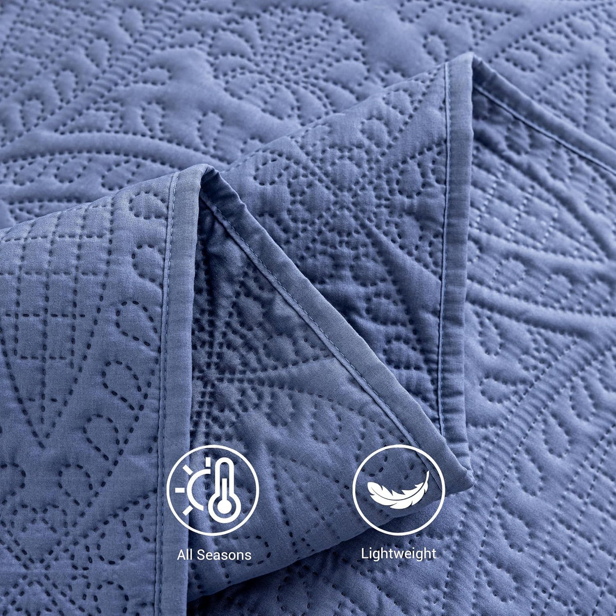 SheRest Queen Quilt Bedding Set - Grayish Blue Soft Breathable Bed Quilts, Modern Style Embossed Bedspreads, Lightweight Microfiber Coverlet for All Seasons-3 Pieces (1 Quilt,2 Pillow Shams)