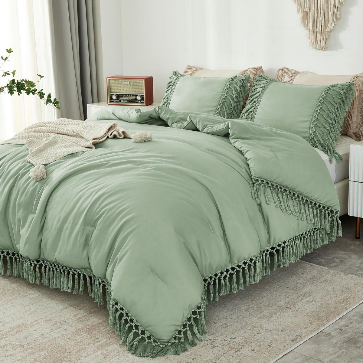 Andency Terracotta Comforter Set Queen, 3 Pieces Boho Tassel Bedding