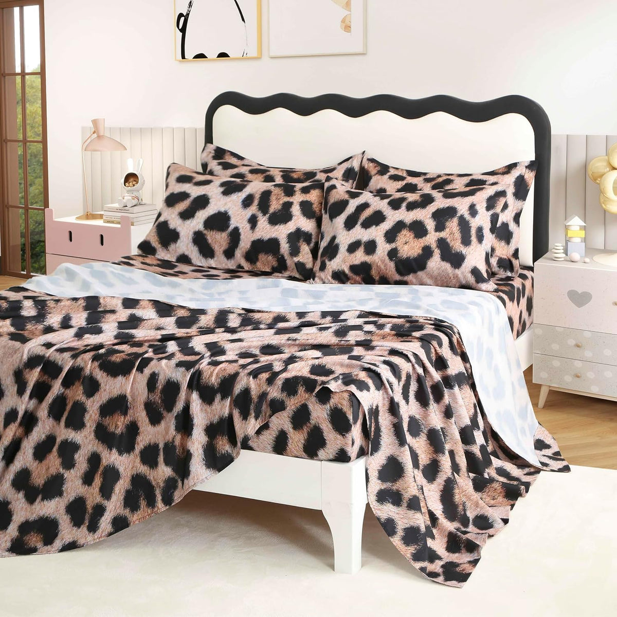 SDY Leopard Queen Comforter Set, 3D Cheetah Print Bedding, Luxury Soft 7-Piece Bed in a Bag, All-Season Bedding Set with Comforter, Sheets, Pillowcases & Shams