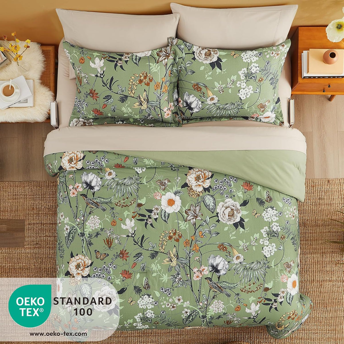 Queen Comforter Set - 7 Pieces Soft Floral Bed in a Bag Queen Bedding Sets