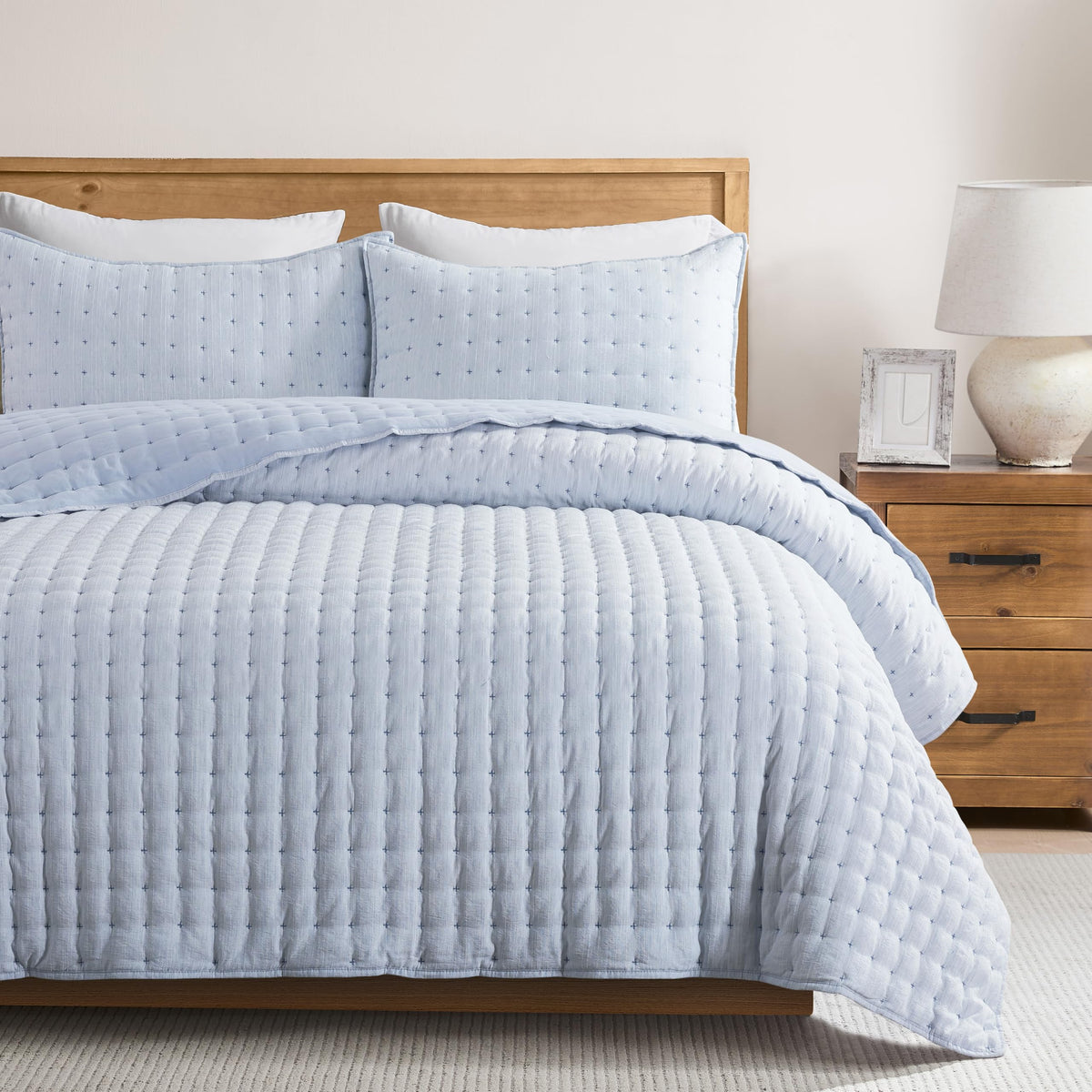 WDCOZY Cloud Soft Quilt Set, King Size, Beige, 3 Pieces 104x90 inches