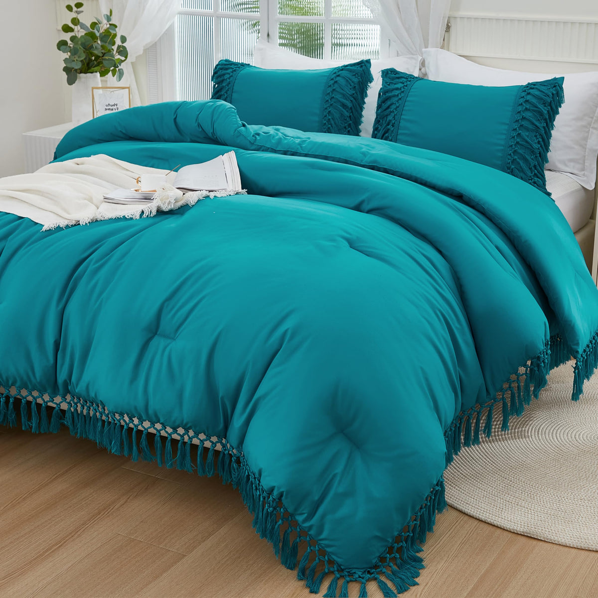 Andency Terracotta Comforter Set Queen, 3 Pieces Boho Tassel Bedding