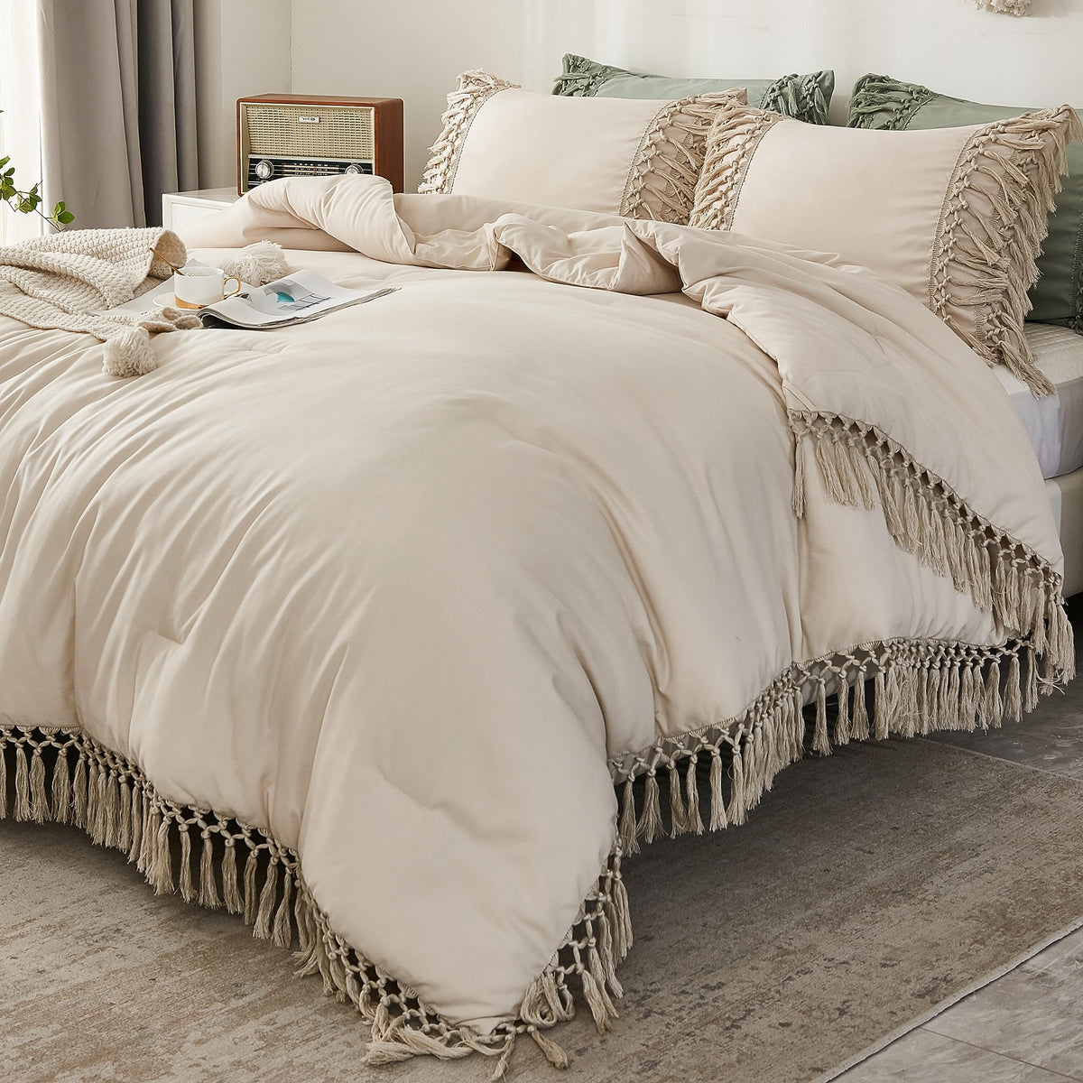 Andency Terracotta Comforter Set Queen, 3 Pieces Boho Tassel Bedding