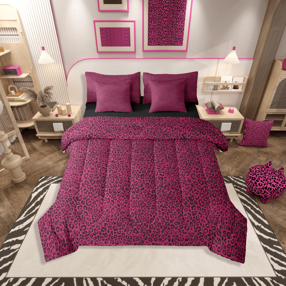 jejeloiu Leopard Print Comforter Set with Sheets 7 Piece Queen Size Cheetah Print Bedding Set for Kids Boys Girls Beige Bed in a Bag Modern Art Room Decor Soft Lightweight Microfiber