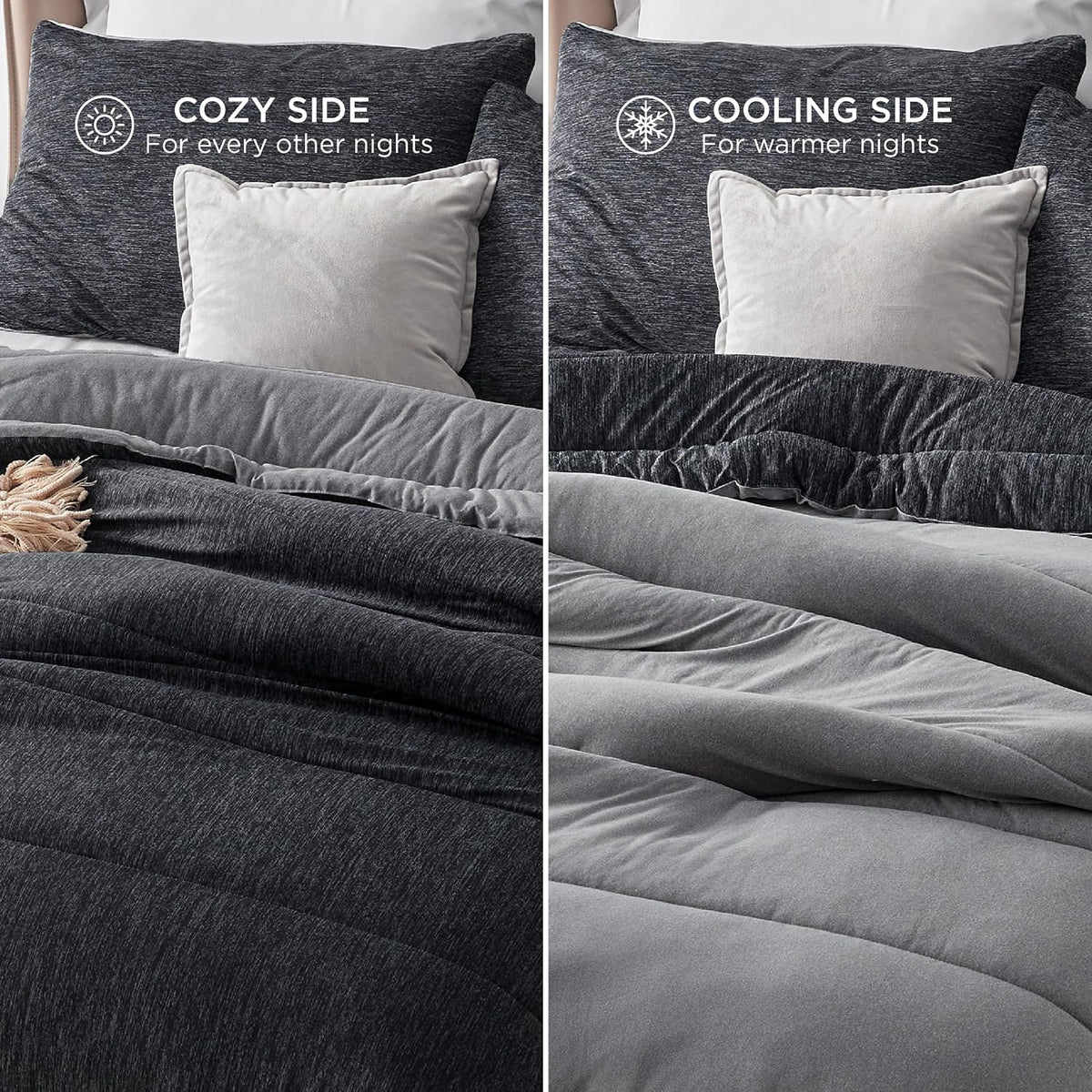 Bedsure Queen Comforter Set, Reversible Cooling & All-Season Bedding, Black