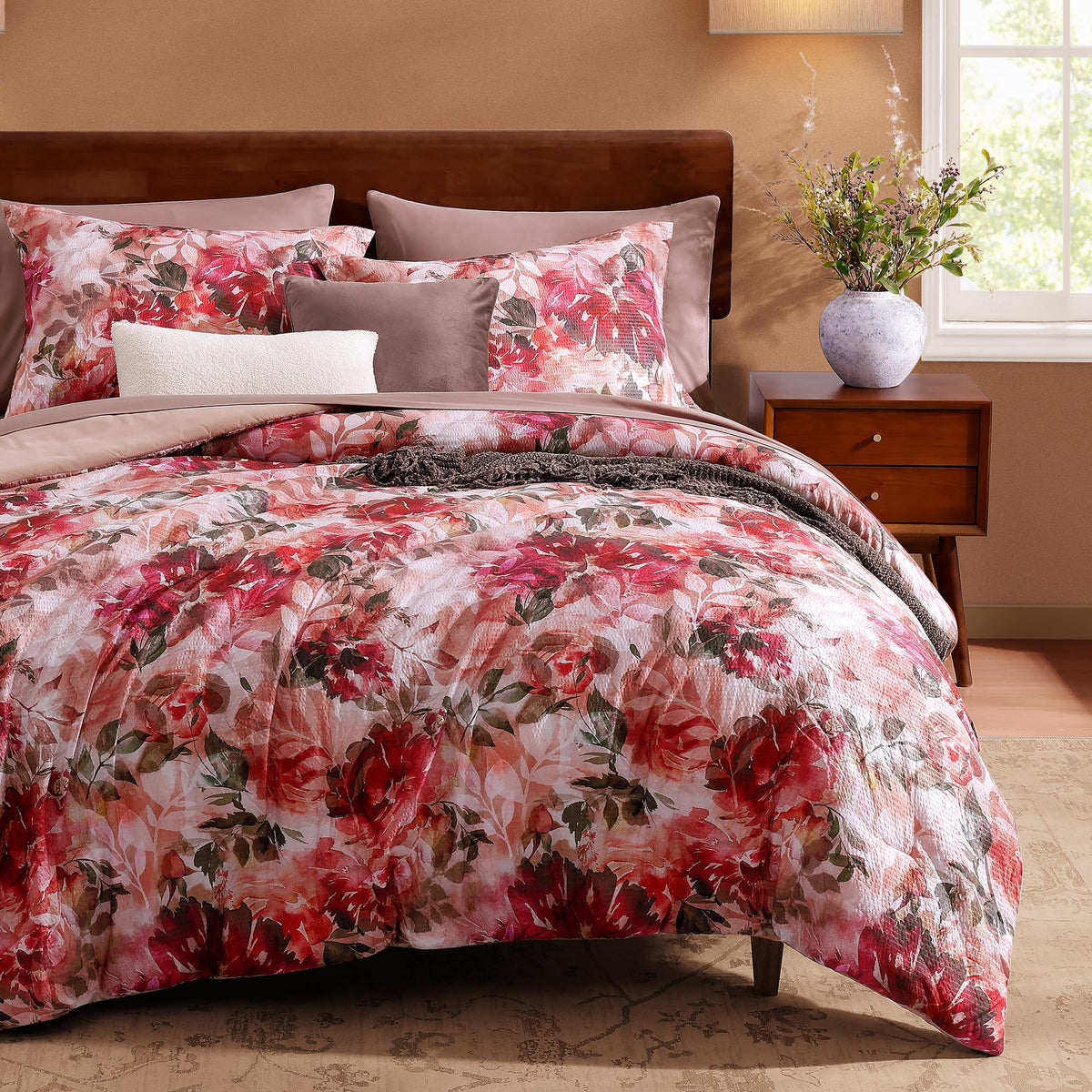 Queen Comforter Set - 7 Pieces Soft Floral Bed in a Bag Queen Bedding Sets