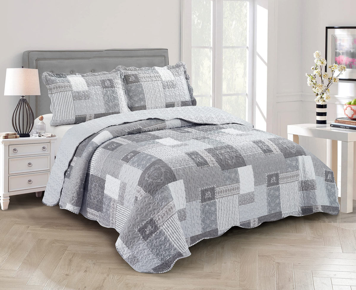 Brilliant Sunshine Rose and Sage Quilt Set, 3-Piece Bedding Sets, Traditional Patchwork Design, Washable and Reversible Bedspread, Soft Lightweight Coverlet, All-Season, Full/Queen, Light Pink Green