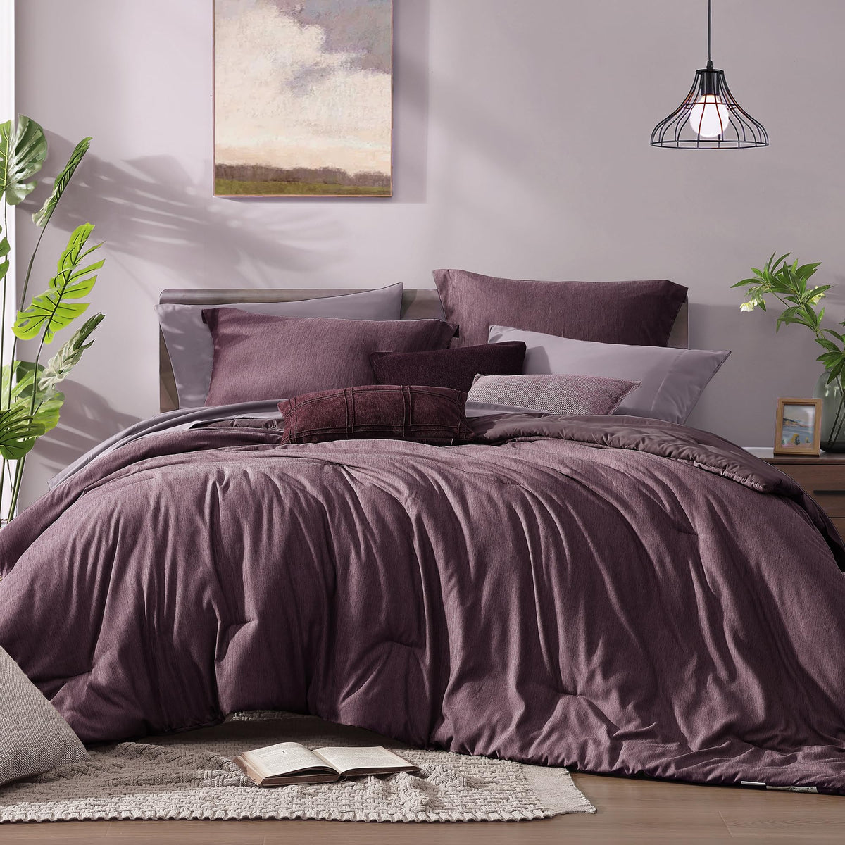 Monbix Queen Comforter Set 7 Pieces Terracotta Cationic Dyeing Bed in a Bag