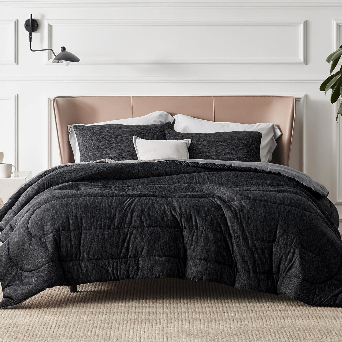 Bedsure Queen Comforter Set, Reversible Cooling & All-Season Bedding, Black