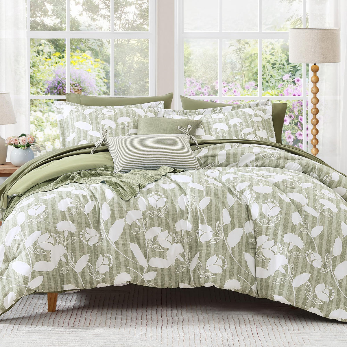 BLOOMHAVEN Queen Comforter Set-7 Pieces Brown Floral Bed in a Bag Queen