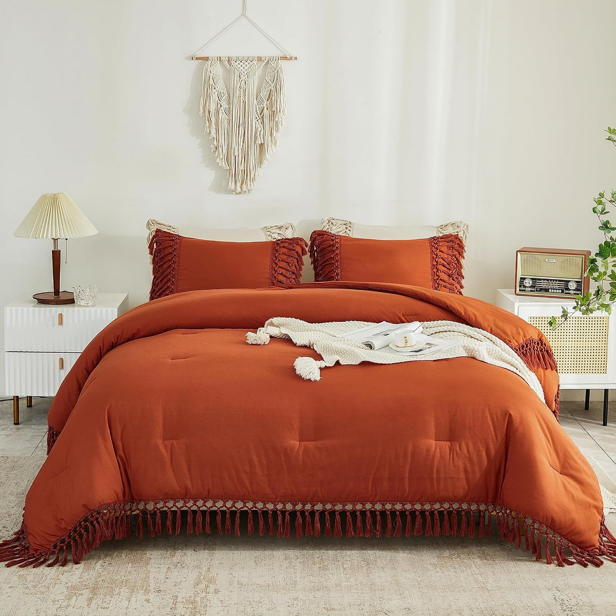 Andency Terracotta Comforter Set Queen, 3 Pieces Boho Tassel Bedding