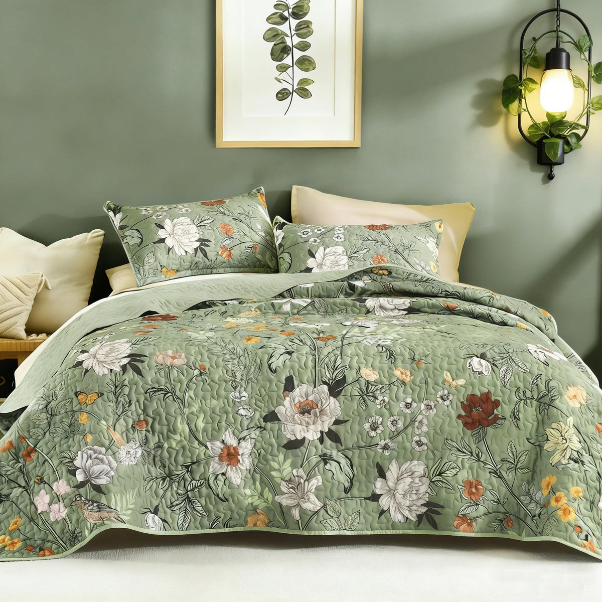 Litanika Floral Black Quilt King - 3Pcs Summer Boho Bedding Set