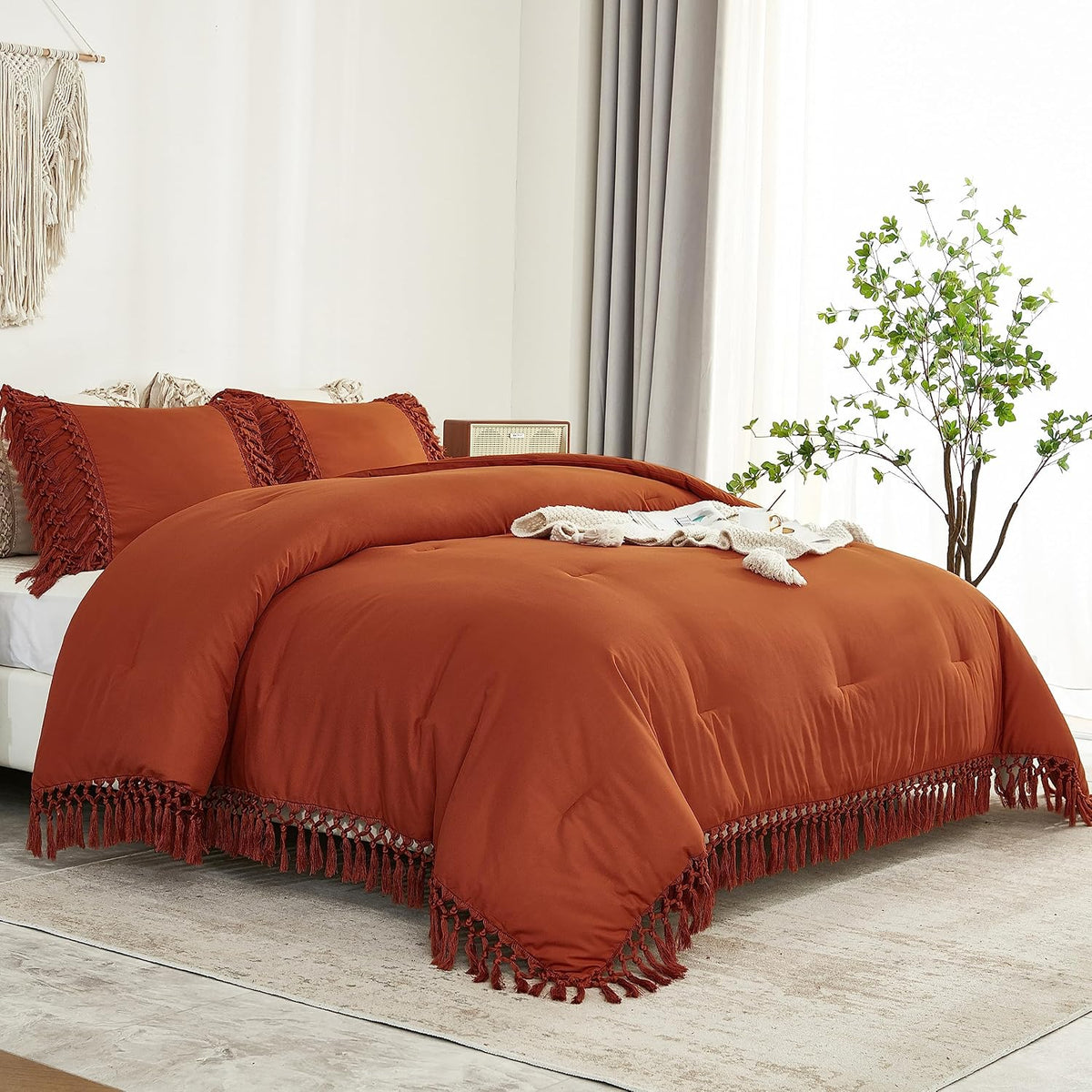 Andency Terracotta Comforter Set Queen, 3 Pieces Boho Tassel Bedding