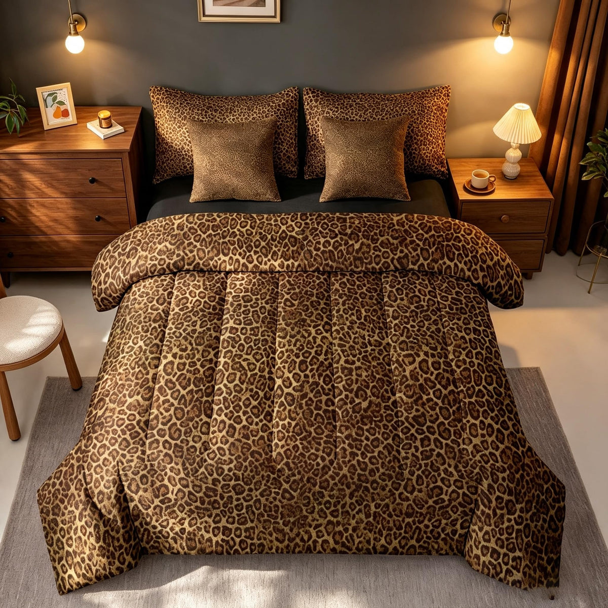 jejeloiu Leopard Print Comforter Set with Sheets 7 Piece Queen Size Cheetah Print Bedding Set for Kids Boys Girls Beige Bed in a Bag Modern Art Room Decor Soft Lightweight Microfiber