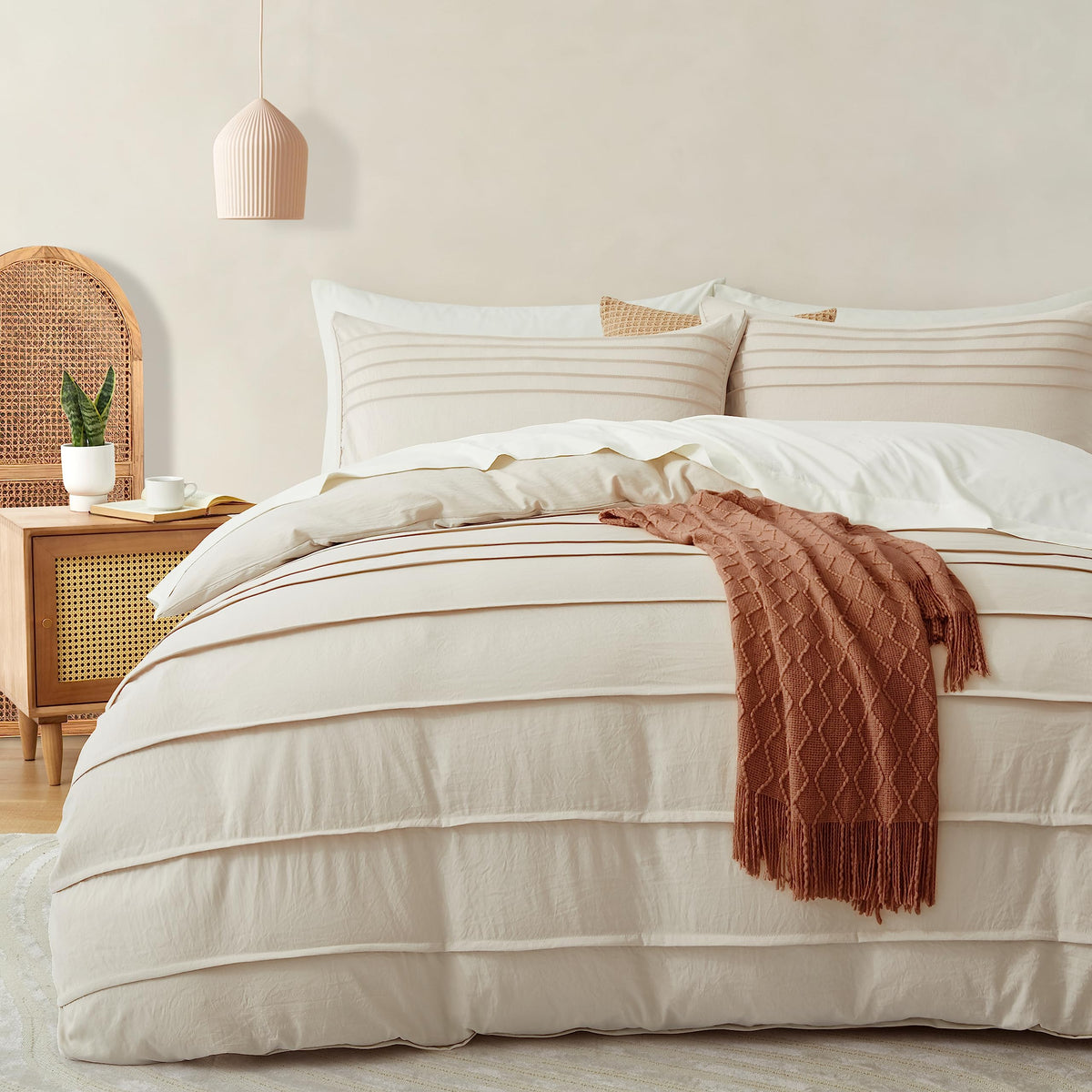 Oli Anderson 3PCS Pleated Duvet Cover Set, Sage Green, Queen