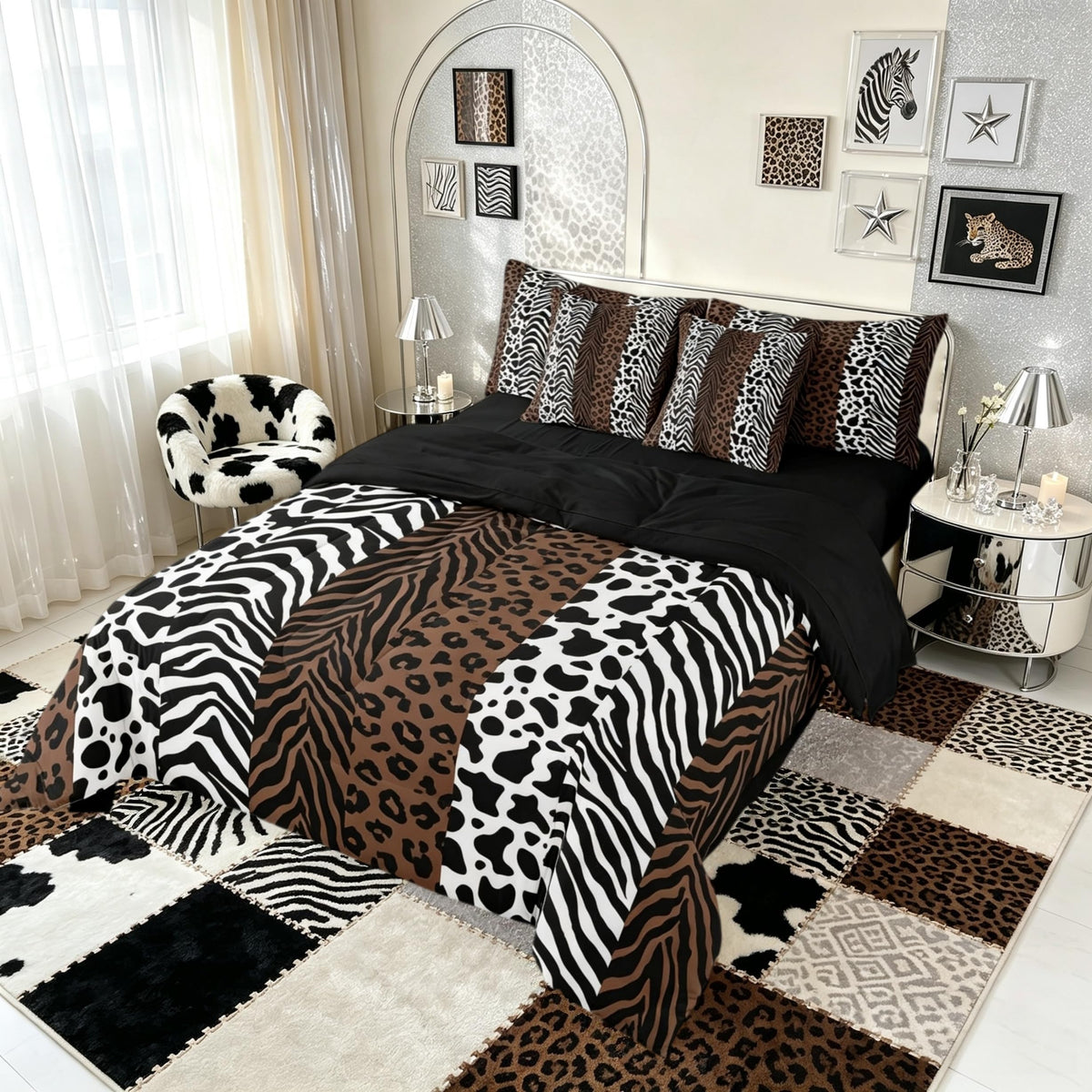 Erosebridal Leopard Print 7 Piece Bedding Set Full Cheetah Decor Comforter Set with Sheets Geometric Modern Bed in A Bag African Safari Animal Bed Sets with 2 Pillowcases, 2 Pillow Covers Lightweight
