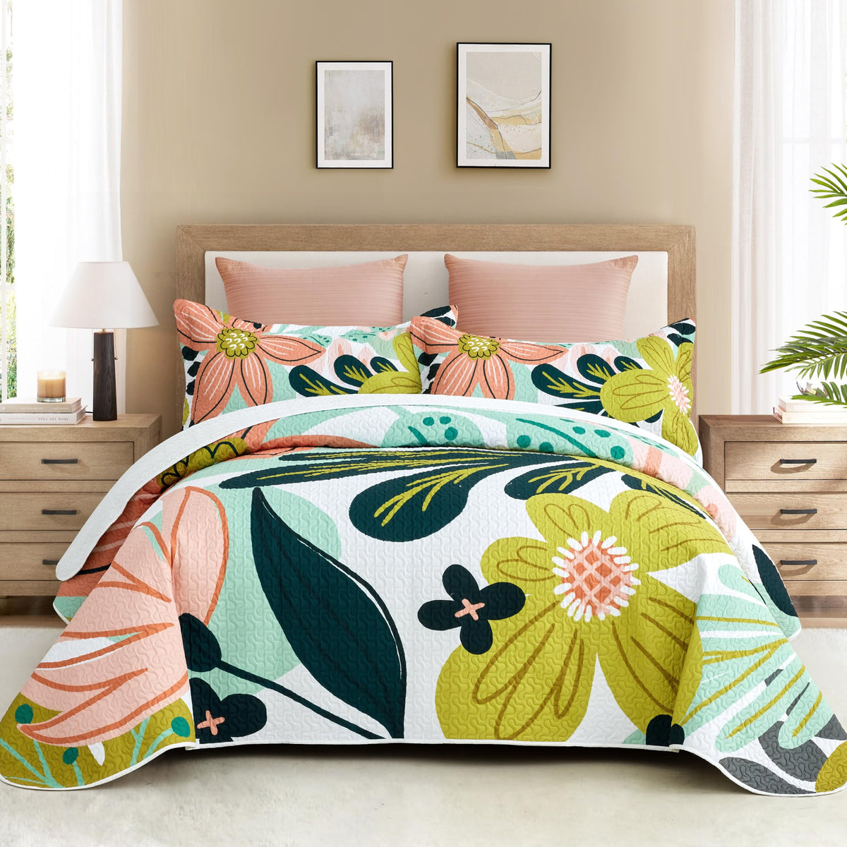 Tyrot 3 Piece Black Boho Floral Butterfly King Quilt Bedding Sets