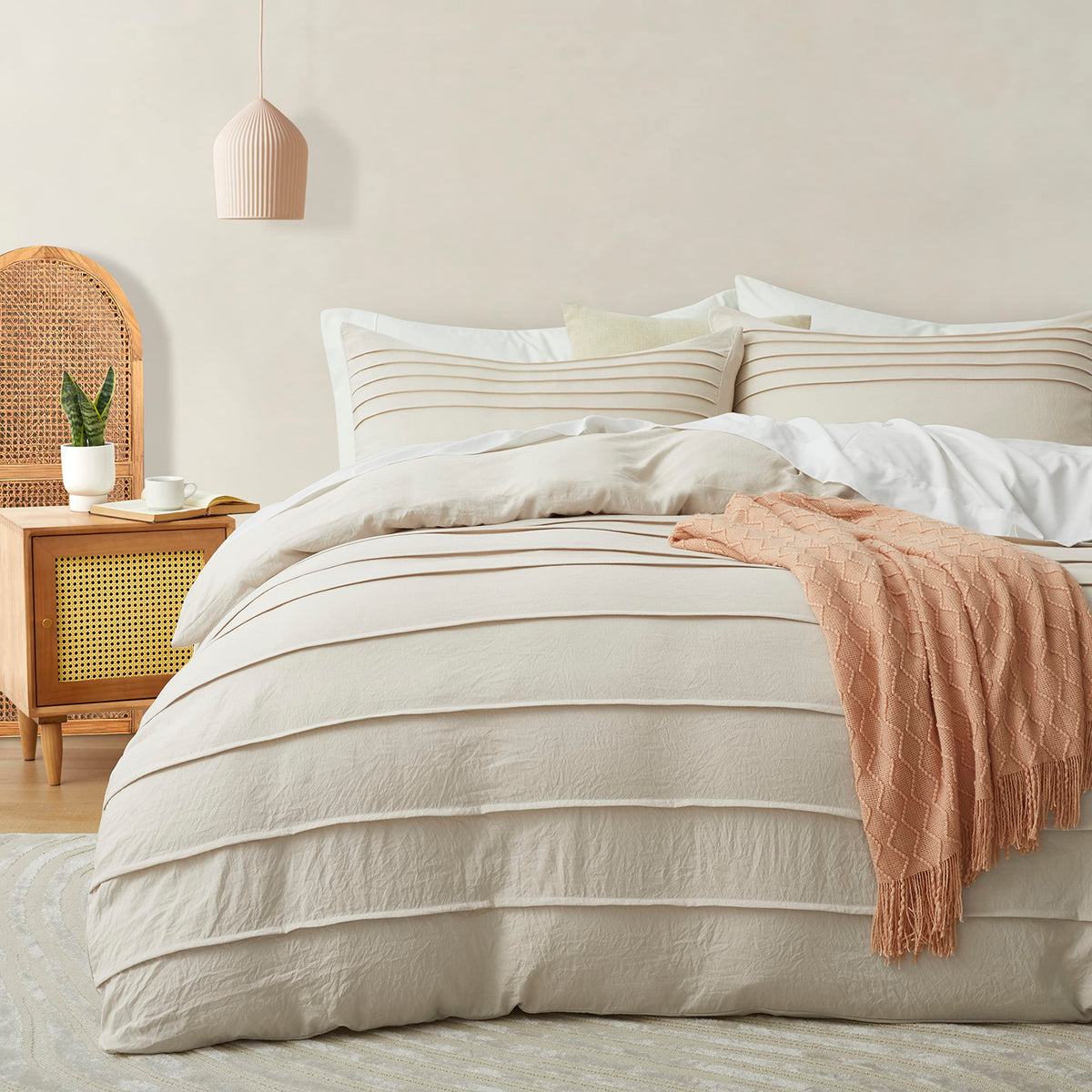 Oli Anderson 3PCS Pleated Duvet Cover Set, Sage Green, Queen