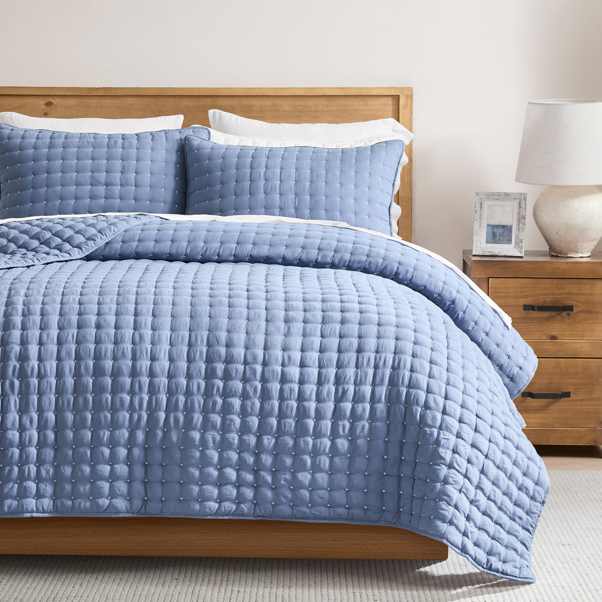 WDCOZY Cloud Soft Quilt Set, King Size, Beige, 3 Pieces 104x90 inches
