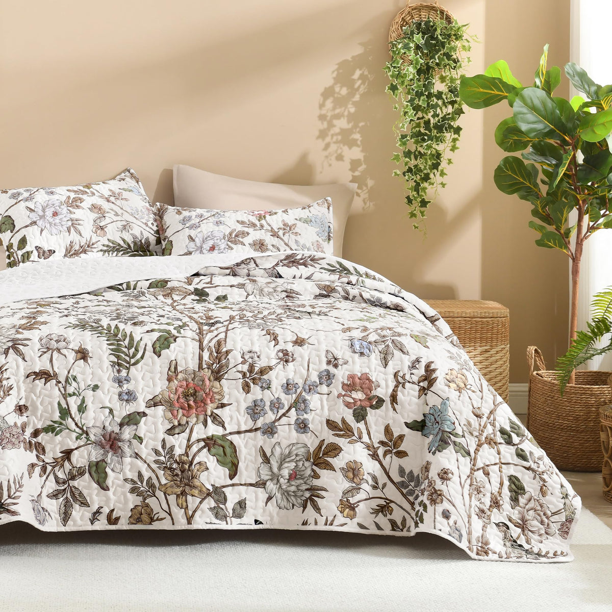 Litanika Floral Black Quilt King - 3Pcs Summer Boho Bedding Set