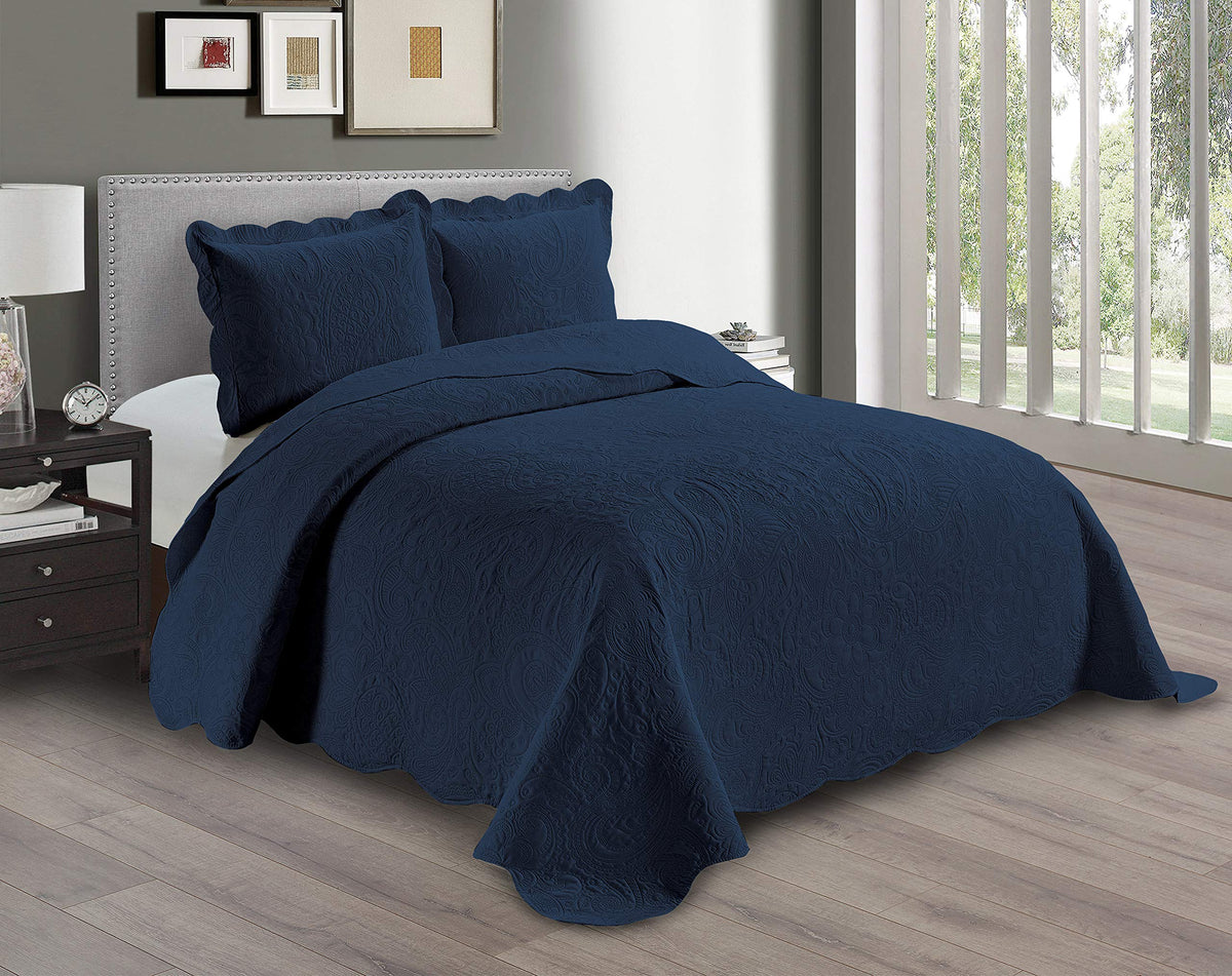 Linen Plus Embossed Coverlet Bedspread Set Oversized Solid Coral Full/Queen Bed Cover Bedding New # Dana