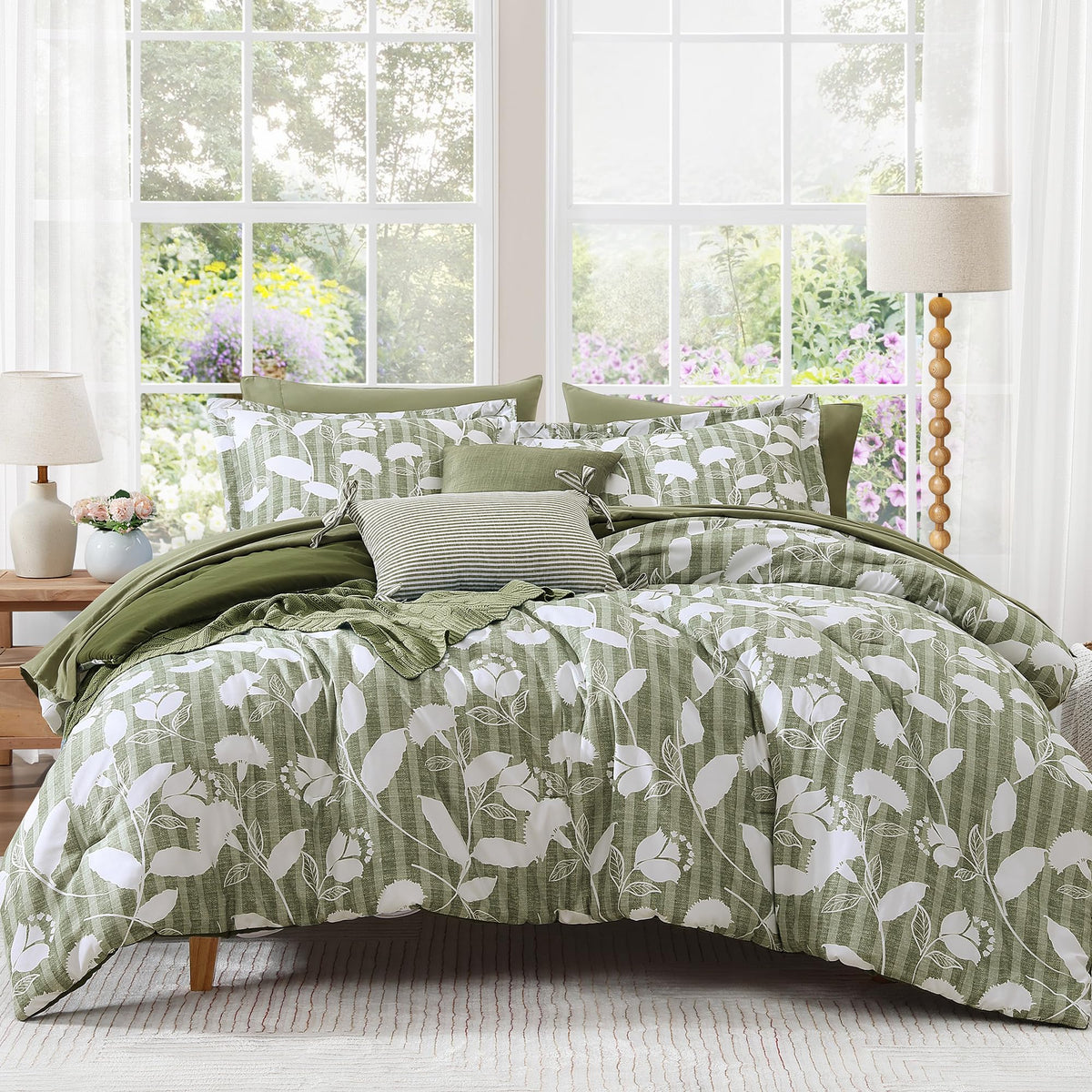 BLOOMHAVEN Queen Comforter Set-7 Pieces Brown Floral Bed in a Bag Queen