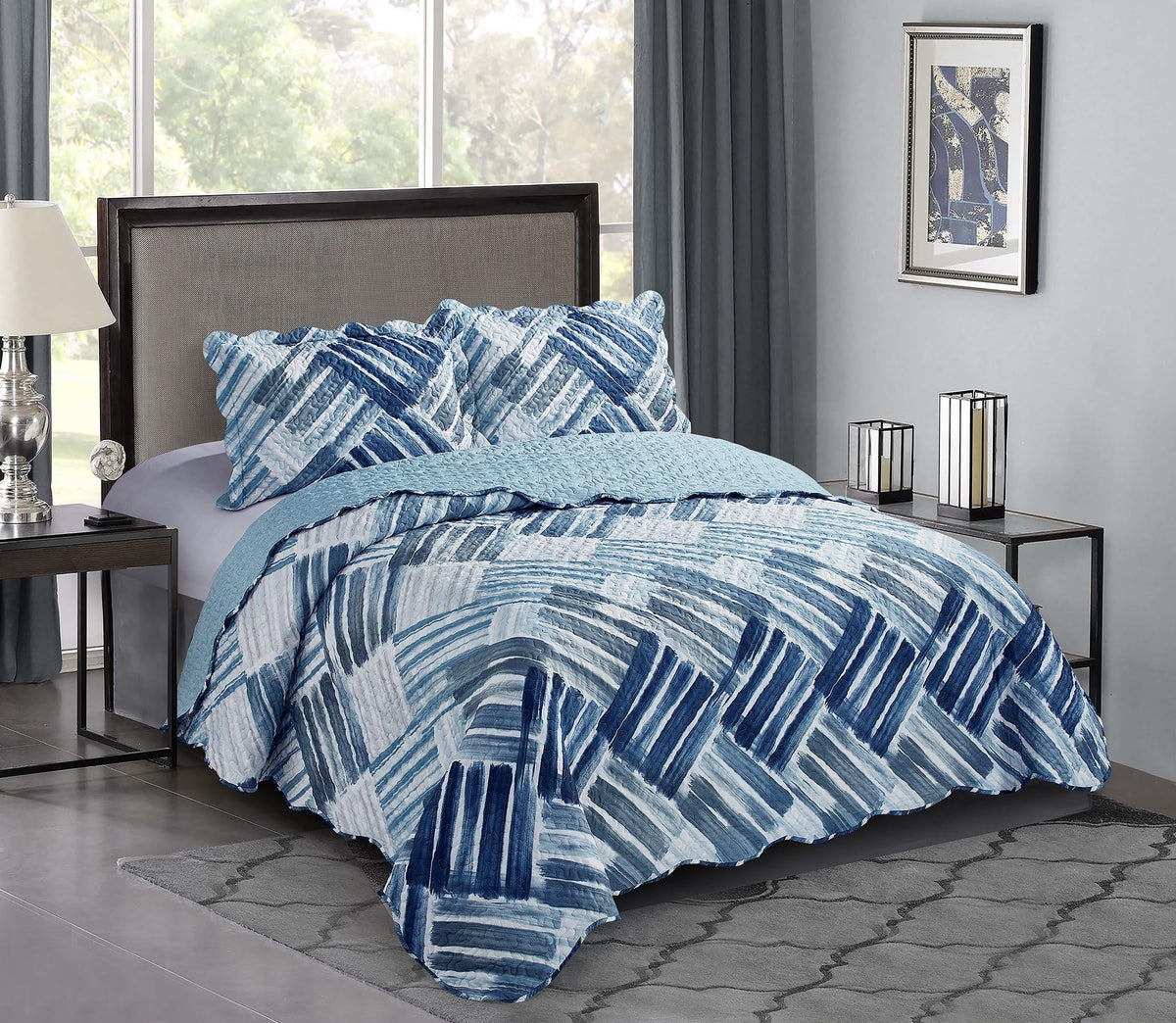 Brilliant Sunshine Rose and Sage Quilt Set, 3-Piece Bedding Sets, Traditional Patchwork Design, Washable and Reversible Bedspread, Soft Lightweight Coverlet, All-Season, Full/Queen, Light Pink Green