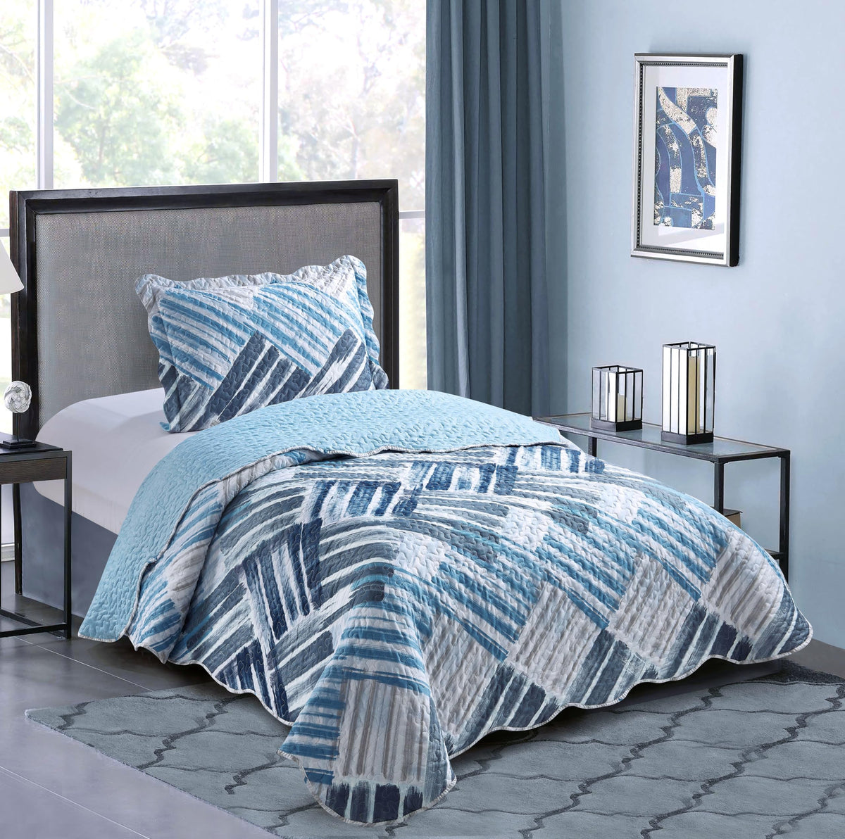Brilliant Sunshine Rose and Sage Quilt Set, 3-Piece Bedding Sets, Traditional Patchwork Design, Washable and Reversible Bedspread, Soft Lightweight Coverlet, All-Season, Full/Queen, Light Pink Green