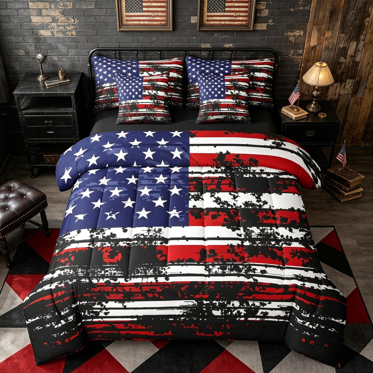 Erosebridal 7 Pcs Rustic Cow Comforter Set King Size,Western Texas Star Bed in a Bag with Flat Fitted Sheet for Cowboy Cowgirl,Cowhide Cow Print Bedding Set with Pillowcases and Cushion Cases