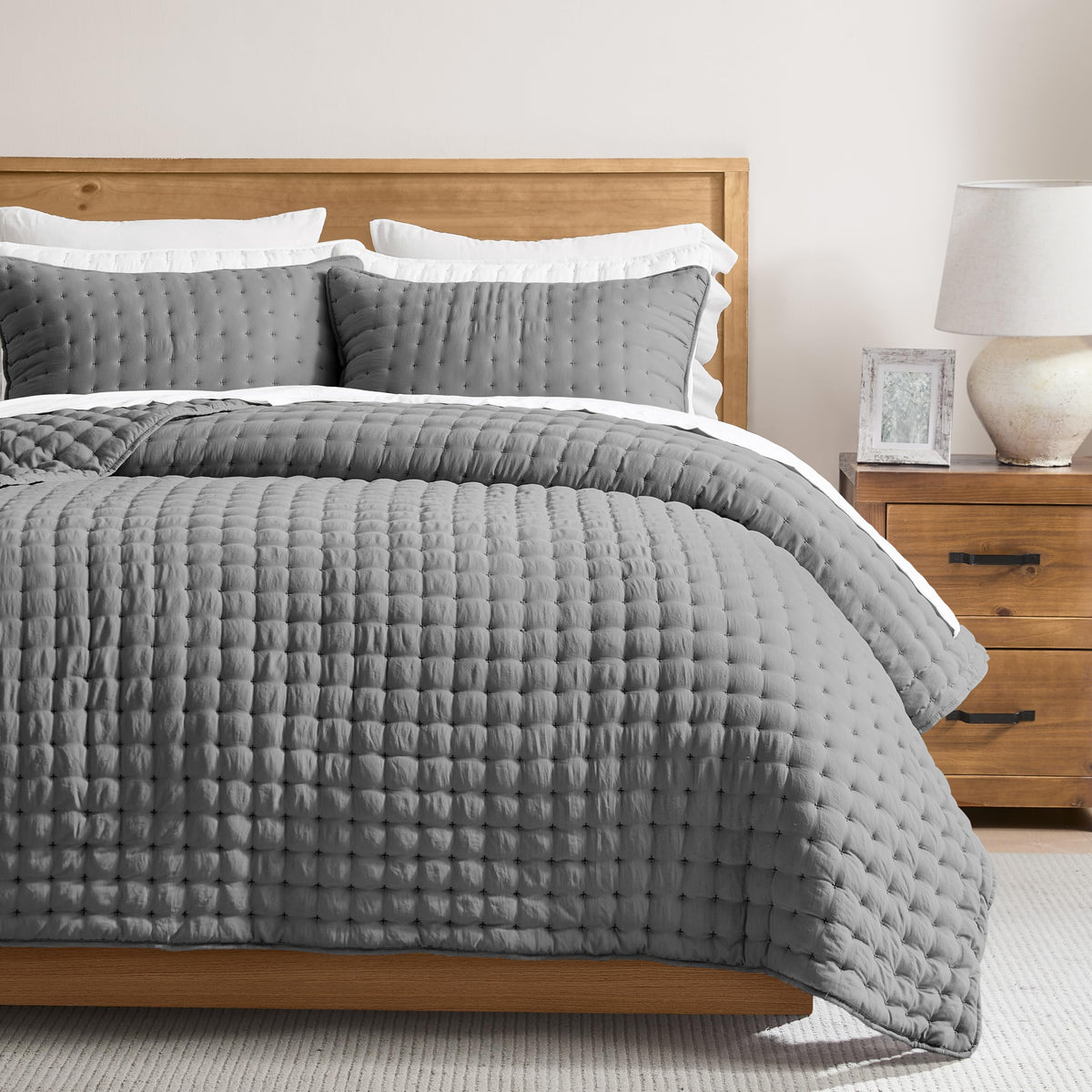 WDCOZY Cloud Soft Quilt Set, King Size, Beige, 3 Pieces 104x90 inches