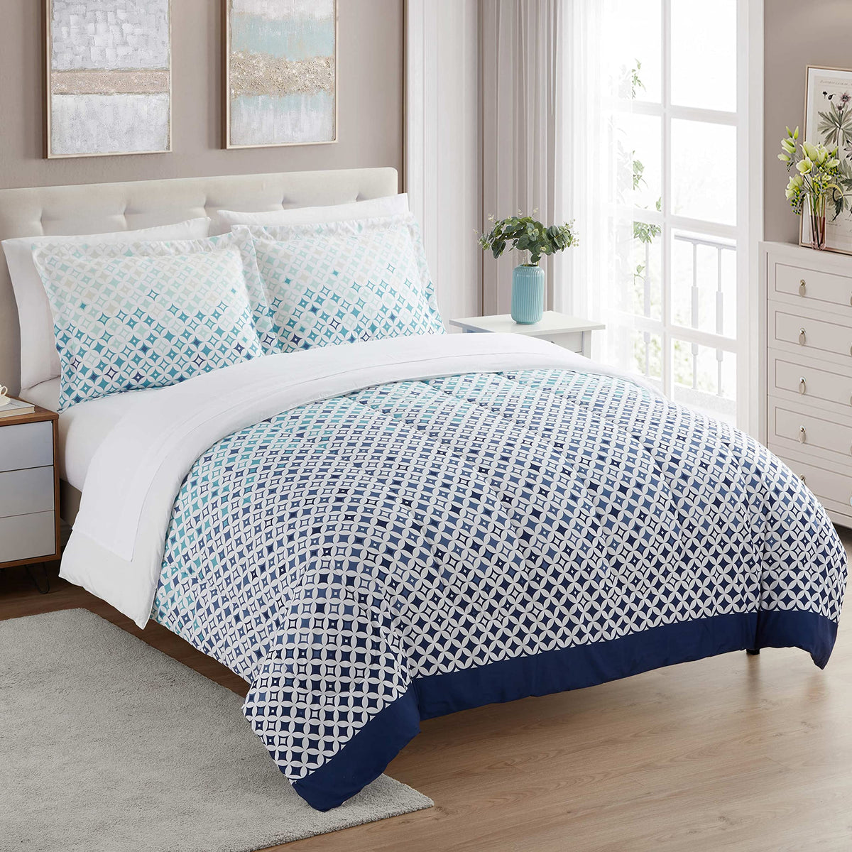 Sweet Home Collection 5 Piece Comforter Set Bag Solid Color All Season Soft Down Alternative Blanket & Luxurious Microfiber Bed Sheets, Navy, Twin
