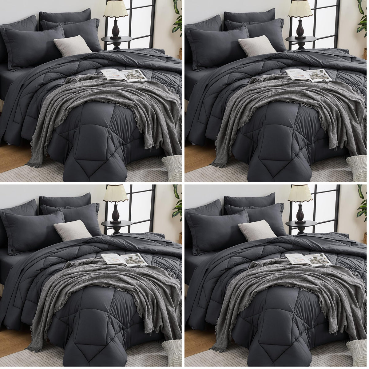 HEVUMYI 7-Piece King Comforter Set, Dark Grey Bed in a Bag