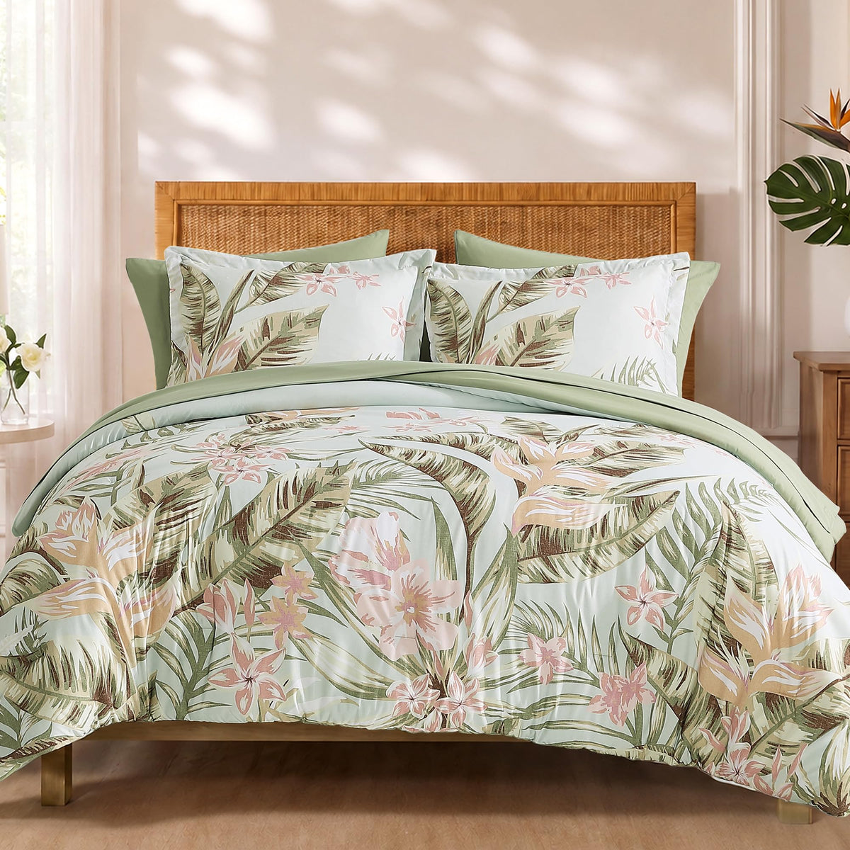 BLOOMHAVEN Queen Comforter Set-7 Pieces Brown Floral Bed in a Bag Queen