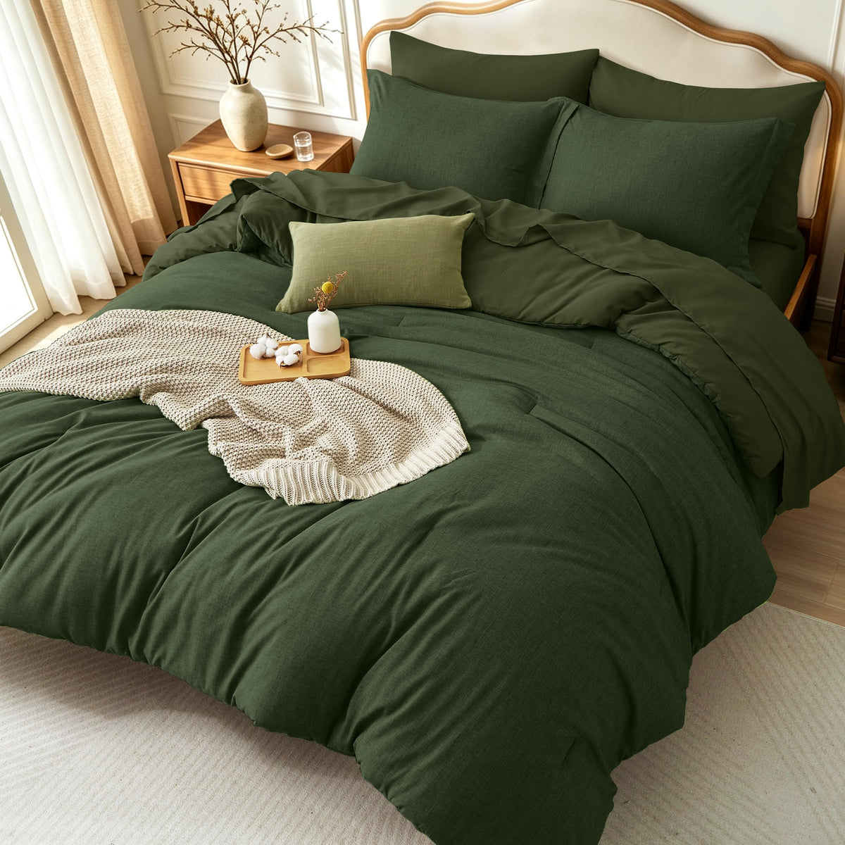 Upgraded Cationic Dyed King Comforter Set, 7-Piece Bed in a Bag